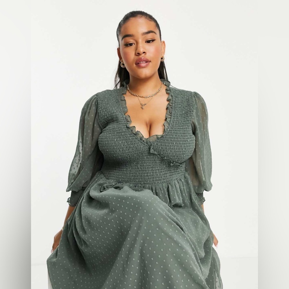 ASOS DESIGN Curve khaki midi dress with a relaxed fit. - Picture 2 of 15